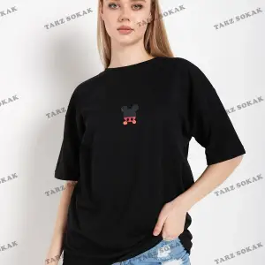 Kadın Beyaz Sırt Baskılı Mickey Mouse