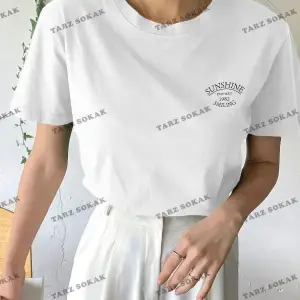 Kadın Beyaz Sunshine Baskılı Oversize