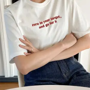 Kadın Beyaz Zero In Your Target Baskılı Oversize T-Shirt