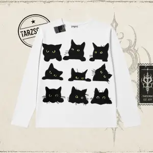 Kadın Black Cats Biskilet Yaka  Long Sleeve Beyaz