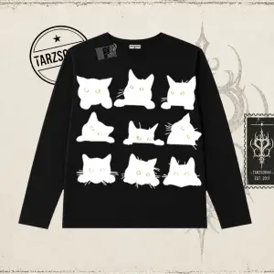 Kadın Black Cats Biskilet Yaka  Long Sleeve Beyaz