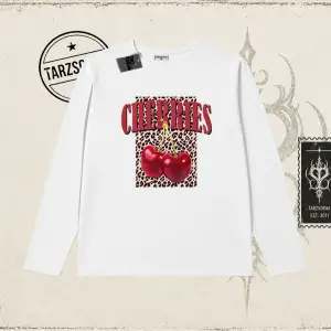 Kadın Cherries Leopar Biskilet Yaka  Long Sleeve Beyaz