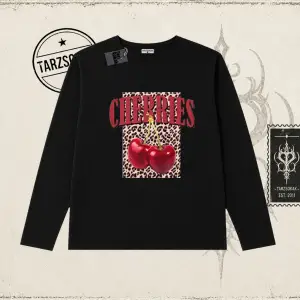 Kadın Cherries Leopar Biskilet Yaka  Long Sleeve Beyaz