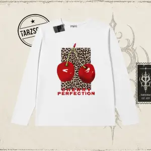 Kadın Cherry Perfection Leopar Biskilet Yaka  Long Sleeve Beyaz