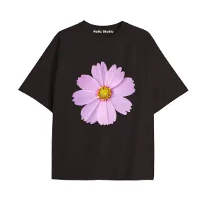 Kadın Çiçek  Özel Baskılı Renkli Oversize Penye Pamuklu Bisiklet Yaka T-Shirt