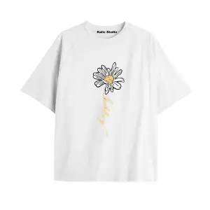 Kadın Çiçek  Özel Baskılı Renkli Oversize Penye Pamuklu Bisiklet Yaka T-Shirt