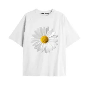 Kadın Çiçek  Özel Baskılı Renkli Oversize Penye Pamuklu Bisiklet Yaka T-Shirt