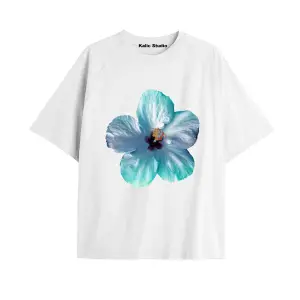Kadın Çiçek  Özel Baskılı Renkli Oversize Penye Pamuklu Bisiklet Yaka T-Shirt