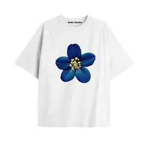 Kadın Çiçek  Özel Baskılı Renkli Oversize Penye Pamuklu Bisiklet Yaka T-Shirt