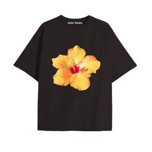 Kadın Çiçek  Özel Baskılı Renkli Oversize Penye Pamuklu Bisiklet Yaka T-Shirt