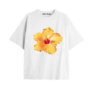 Kadın Çiçek  Özel Baskılı Renkli Oversize Penye Pamuklu Bisiklet Yaka T-Shirt