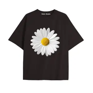 Kadın Çiçek  Özel Baskılı Renkli Oversize Penye Pamuklu Bisiklet Yaka T-Shirt