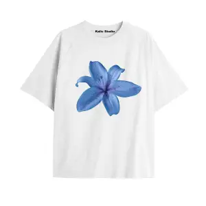 Kadın Çiçek  Özel Baskılı Renkli Oversize Penye Pamuklu Bisiklet Yaka T-Shirt