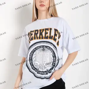 Kadın Çizgili Figür Kalp Beyaz T-shirt Have A Holiday