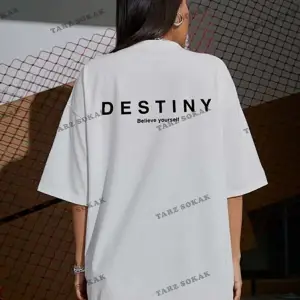 Kadın Destiny Baskılı Oversize Penye T-shirt