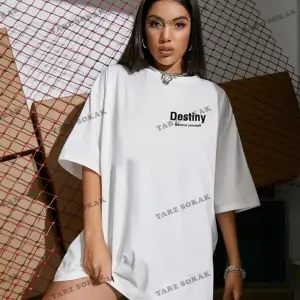 Kadın Destiny Baskılı Oversize Penye T-shirt