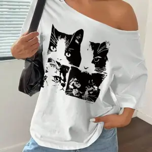 Kadın Düşük Omuz Kayık Yaka Baskılı