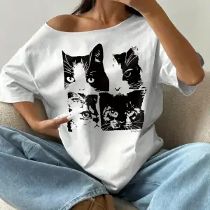 Kadın Düşük Omuz Kayık Yaka Baskılı