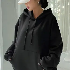 Kadın Ekru Düz Kapüşonlu Oversize 3 iplik Şardonlu Salaş Bol Kesim Hoodie Sweatsh Beyaz