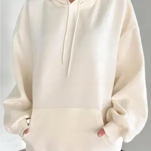 Kadın Ekru Düz Kapüşonlu Oversize 3 iplik Şardonlu Salaş Bol Kesim Hoodie Sweatsh Beyaz