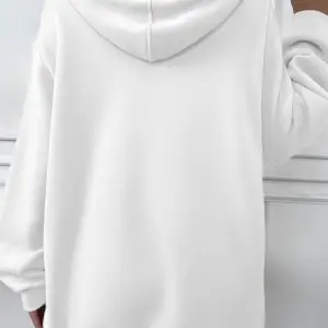 Kadin Ekru Kapüşonlu Fermuarlı 3 Üç Iplik Polar Kanguru Oversize Salaş Sweatshirt Beyaz