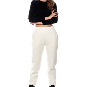 Kadın Ekru Renk Elastik Paça Örme Jogger Eşofman Altı Cy84200