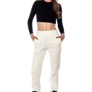 Kadın Ekru Renk Elastik Paça Örme Jogger Eşofman Altı Cy84200