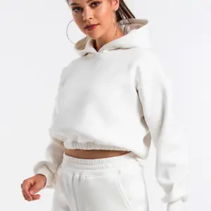 Kadın Ekru Renk Kapüşonlu Crop Kesim Sweatshirt Cy84196 Beyaz