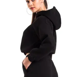 Kadın Ekru Renk Kapüşonlu Crop Kesim Sweatshirt Cy84196 Beyaz