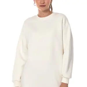 Kadın Ekru Renk Uzun Kesim Basic Örme Sweatshirt Cy84197 Beyaz