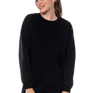 Kadın Ekru Renk Uzun Kesim Basic Örme Sweatshirt Cy84197 Beyaz