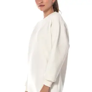 Kadın Ekru Renk Uzun Kesim Basic Örme Sweatshirt Cy84197 Beyaz