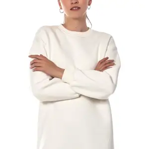 Kadın Ekru Renk Uzun Kesim Basic Örme Sweatshirt Cy84197 Beyaz