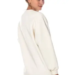 Kadın Ekru Renk Uzun Kesim Basic Örme Sweatshirt Cy84197 Beyaz