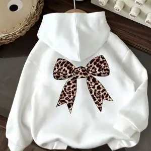 kadın fiyonk sırt baskılı oversize sweatshirt beyaz