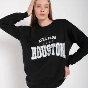 Kadın Gri Houston Baskılı Bisiklet Yaka Oversize Sweatshirt mdgnhouston