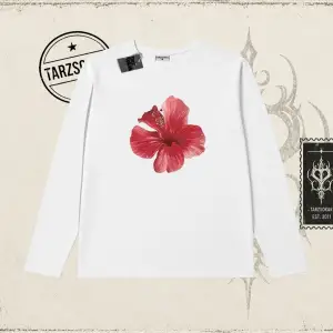 Kadın Hibiscus Biskilet Yaka  Long Sleeve Beyaz