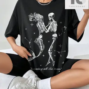 Kadın Kafatası Denizkızı Baskı Desen Rahat Büyük Boy Gömlek Yaz