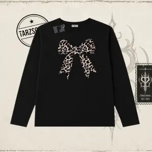 Kadın Leopar Kurdele Biskilet Yaka  Long Sleeve Beyaz