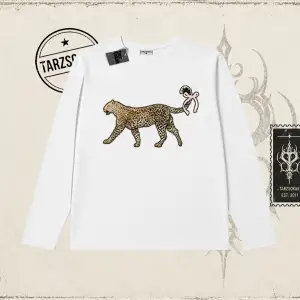 Kadın Leopar Kuyruk Kurdele Biskilet Yaka  Long Sleeve Beyaz