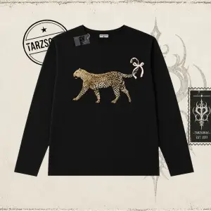 Kadın Leopar Kuyruk Kurdele Biskilet Yaka  Long Sleeve Beyaz