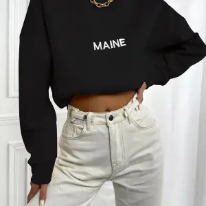 Kadın Maın Baskılı Oversize Bisiklet Yaka Sweatshirt Siyah