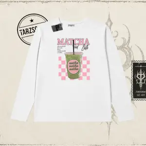 Kadın Matcha iced Latte Biskilet Yaka  Long Sleeve Beyaz