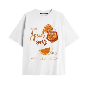 Kadın Oversize Aperol Spiritz Tshirt Beyaz