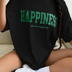Kadın Oversize Hapiness Baskılı Siyah