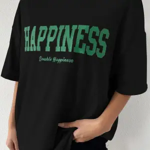 Kadın Oversize Hapiness Baskılı Siyah