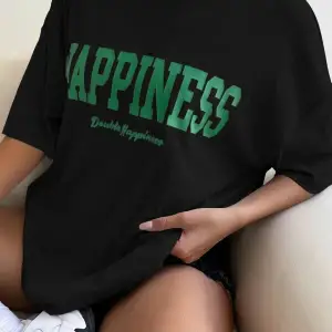 Kadın Oversize Hapiness Baskılı Siyah