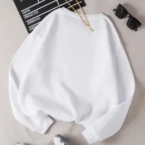 Kadın Positive Renkli Oversize Bisiklet Yaka Pamuklu Sweatshirt Beyaz