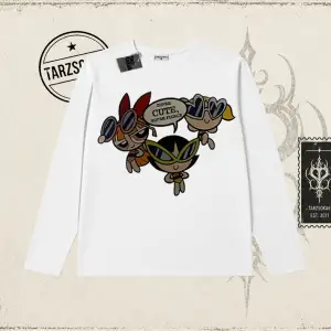 Kadın Powerpuff Girls Super Cutes Biskilet Yaka  Long Sleeve Beyaz