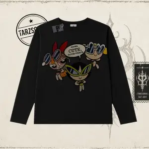 Kadın Powerpuff Girls Super Cutes Biskilet Yaka  Long Sleeve Beyaz